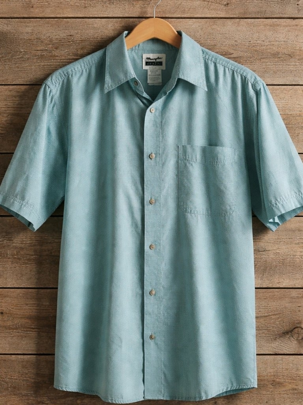 Wrangler Men's Short-Sleeve Button-Down Shirt in Light Teal